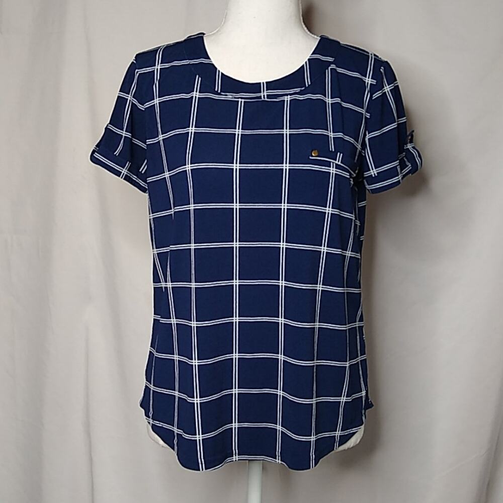 Sweet Wanderer Women's Windowpane Top Navy Sm